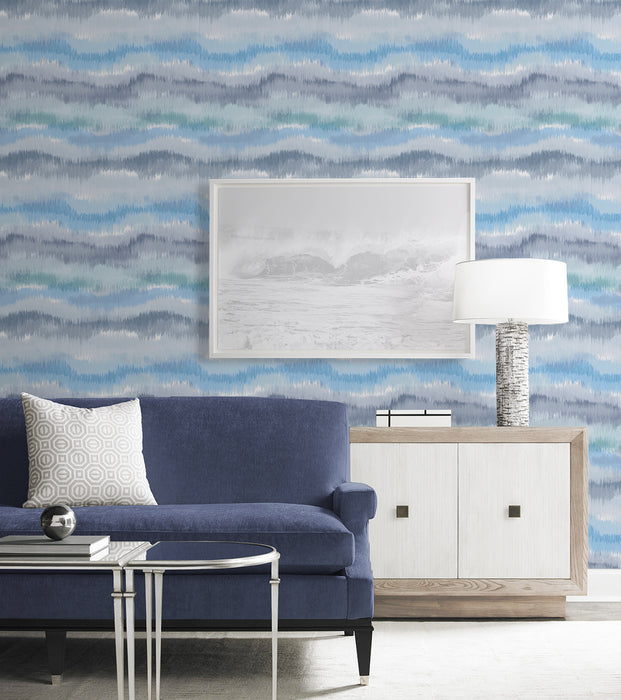 Seabrook Designs Ikat Waves Lakeside Wallpaper Sample LN31202