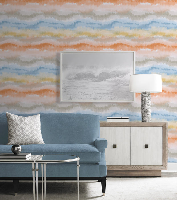 Seabrook Designs Ikat Waves Sunset Wallpaper Sample LN31203