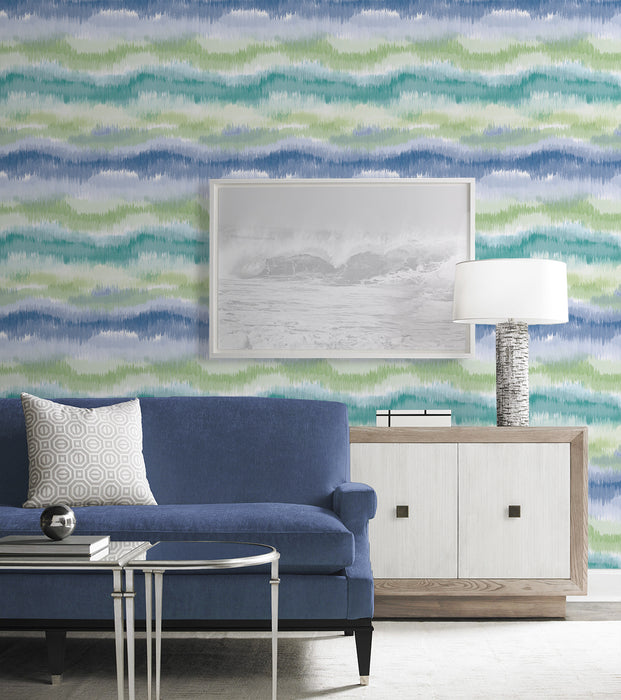 Seabrook Designs Ikat Waves Seaglass Wallpaper Sample LN31204