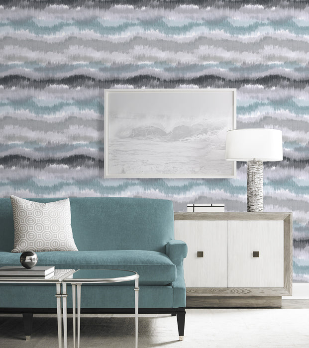 Seabrook Designs Ikat Waves Morning Fog Wallpaper Sample LN31208