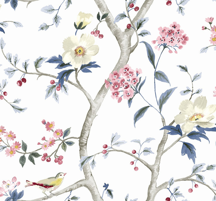 Seabrook Designs Sparrow Haven  Riviera Blue & Berry Wallpaper LN40001