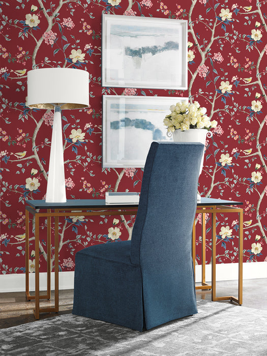 Seabrook Designs Sparrow Haven  Crimson Wallpaper Sample LN40011