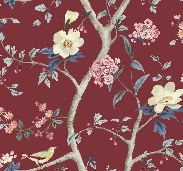 Seabrook Designs Sparrow Haven  Crimson Wallpaper Sample LN40011