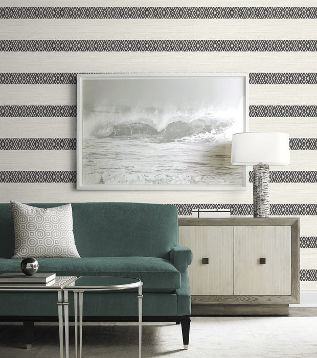 Seabrook Designs Alani Geo Stripe Charcoal Wallpaper LN40100