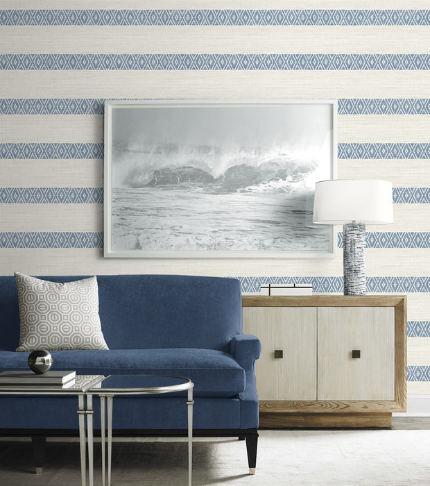 Seabrook Designs Alani Geo Stripe Blue Bell Wallpaper Sample LN40102