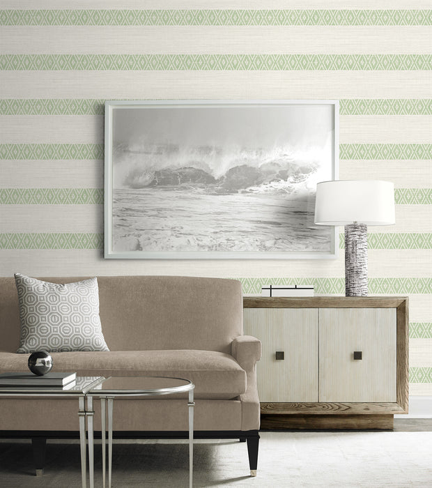 Seabrook Designs Alani Geo Stripe Aloe Wallpaper Sample LN40104