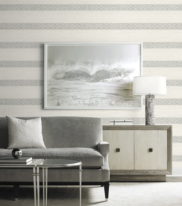 Seabrook Designs Alani Geo Stripe Fog Wallpaper Sample LN40108