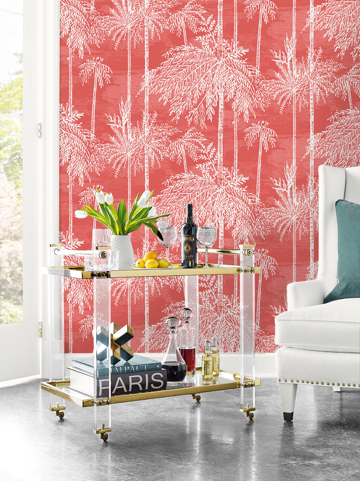 Seabrook Designs Palm Grove  Coral Wallpaper Sample LN40201