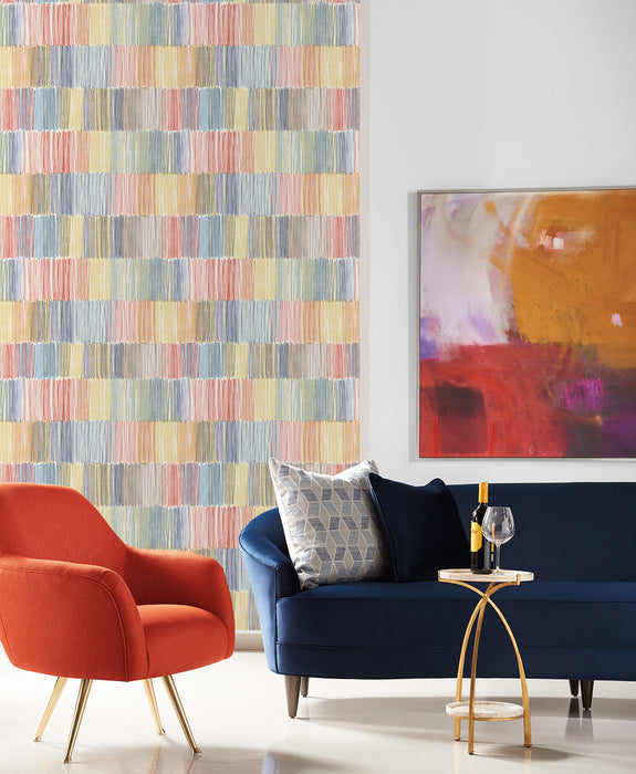 Seabrook Designs Arielle Abstract Stripe Summer Sky Wallpaper Sample LN40301