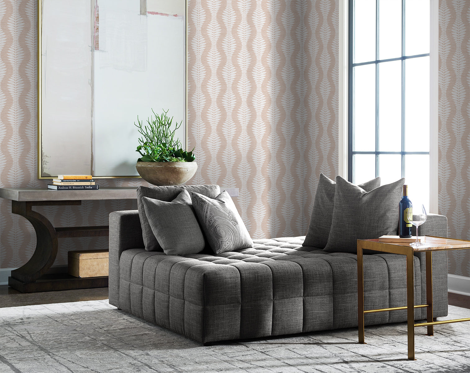 Seabrook Designs Carina Leaf Ogee Blush Wallpaper LN40506