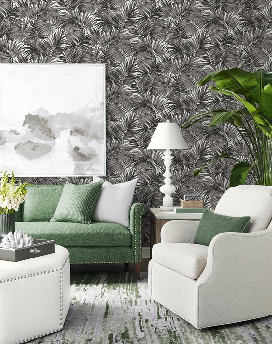 Seabrook Designs Cordelia Tossed Palms Onyx Wallpaper Sample LN40700