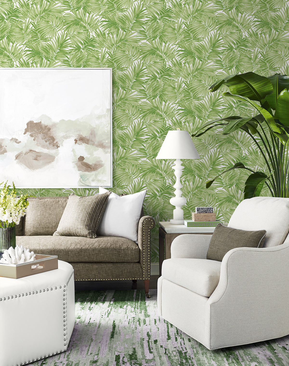 Seabrook Designs Cordelia Tossed Palms Spring Green Wallpaper LN40704