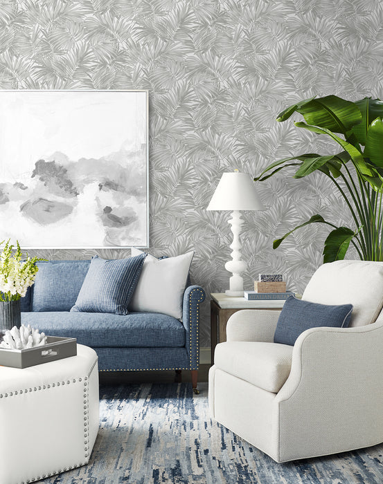 Seabrook Designs Cordelia Tossed Palms Argos Grey Wallpaper Sample LN40708