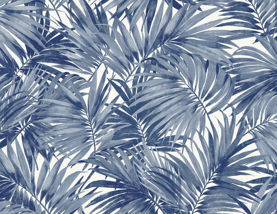 Seabrook Designs Cordelia Tossed Palms Pacific Blue Wallpaper Sample LN40712