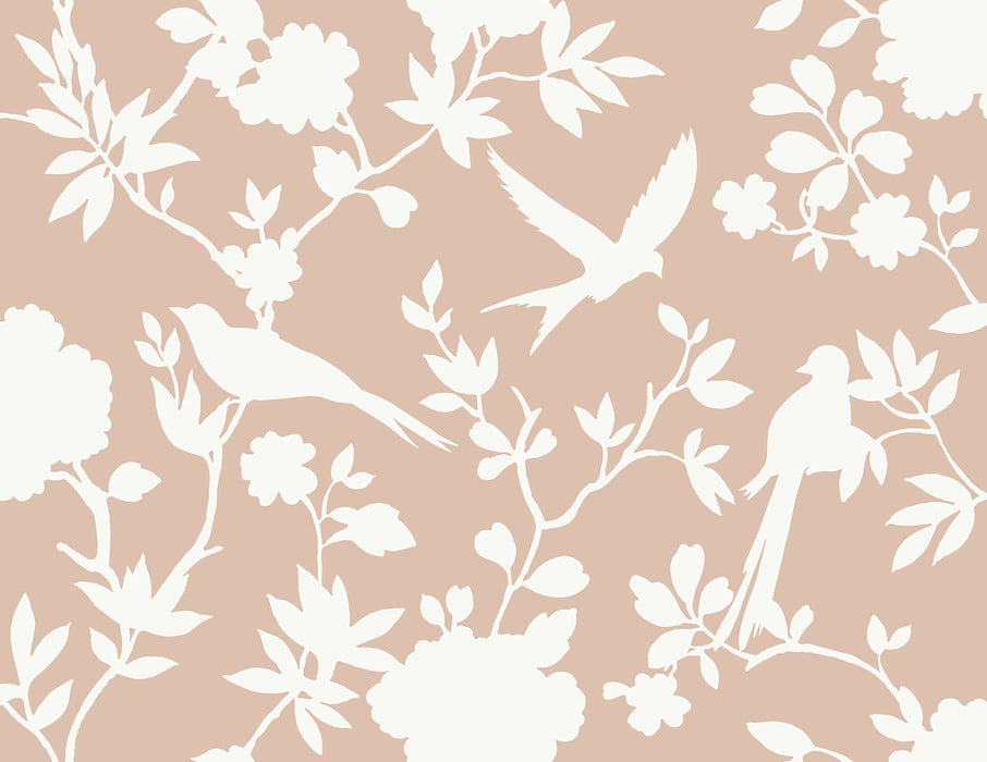 Seabrook Designs Kauai Bird Toile Peach Petal Wallpaper LN40906