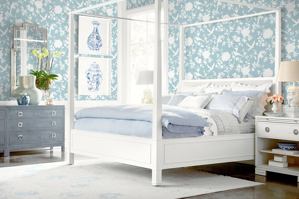 Seabrook Designs Kauai Bird Toile Hampton Blue Wallpaper Sample LN40912