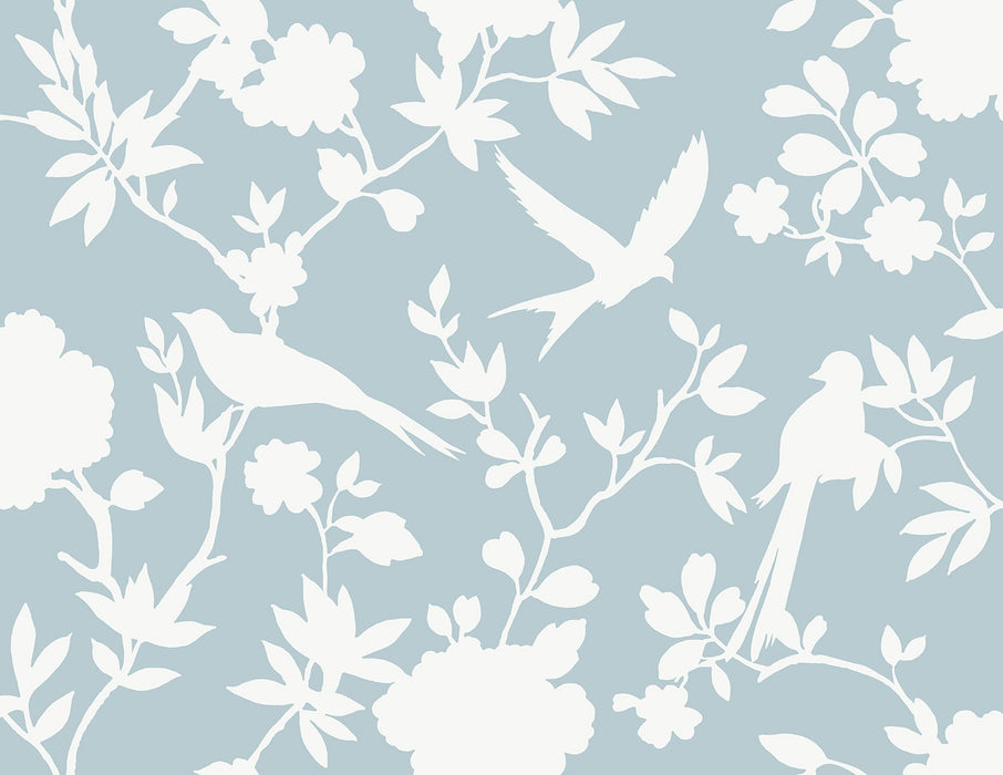 Seabrook Designs Kauai Bird Toile Hampton Blue Wallpaper LN40912