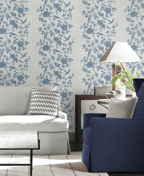 Seabrook Designs Aloha Bird Trail Denim Blue Wallpaper Sample LN41002