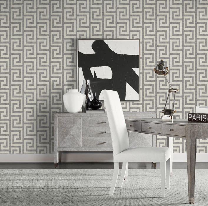 Seabrook Designs Luna Retreat Greek Key Charcoal Wallpaper Sample LN41200