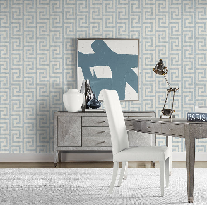 Seabrook Designs Luna Retreat Greek Key Skylight Wallpaper Sample LN41202