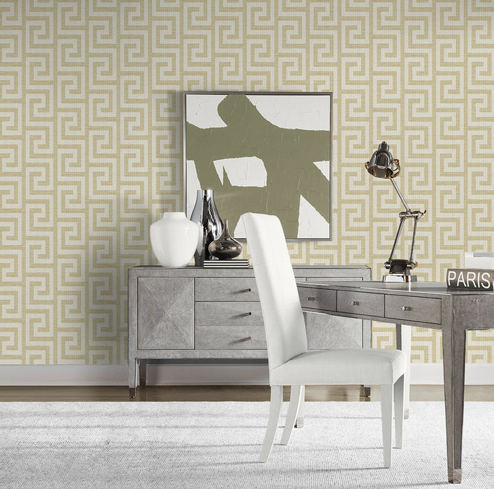 Seabrook Designs Luna Retreat Greek Key Golden Wallpaper Sample LN41203