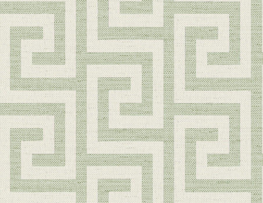 Seabrook Designs Luna Retreat Greek Key Green Ivy Wallpaper Sample LN41204