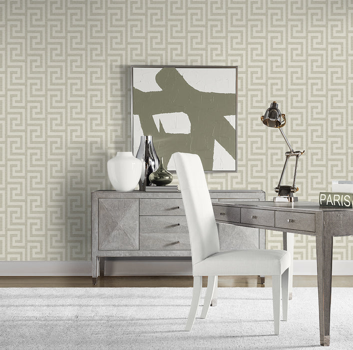 Seabrook Designs Luna Retreat Greek Key Pavestone Wallpaper Sample LN41207