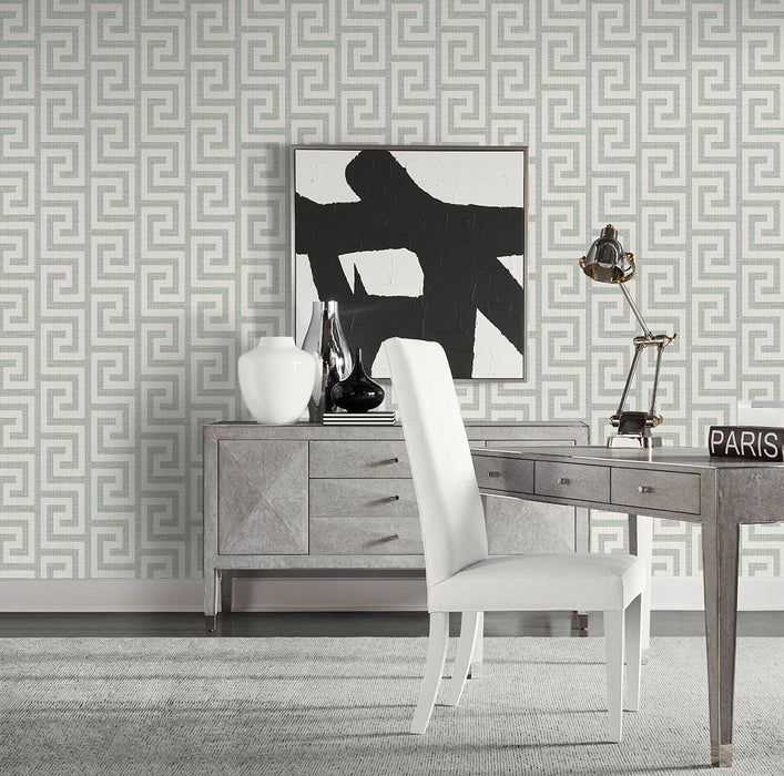 Seabrook Designs Luna Retreat Greek Key Pewter Wallpaper Sample LN41208