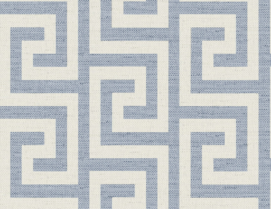 Seabrook Designs Luna Retreat Greek Key Blue Lake Wallpaper Sample LN41212