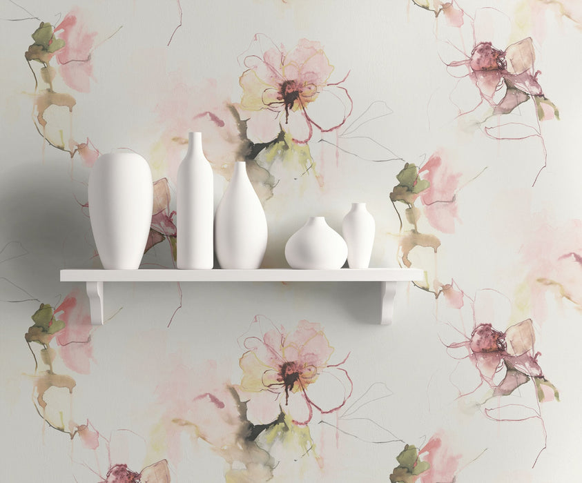 Seabrook Designs Anemone Watercolor Floral Pink Lemonade And Wine Wallpaper Sample LW50001