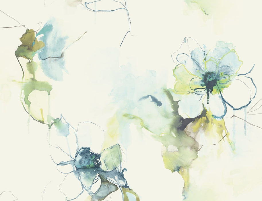 Seabrook Designs Anemone Watercolor Floral Glacier Blue And Pear Wallpaper LW50004