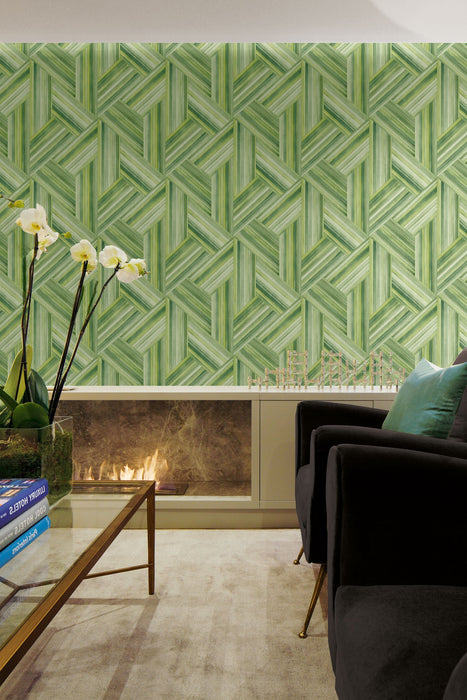 Seabrook Designs Geo Inlay Chartreuse And Basil Wallpaper LW50104