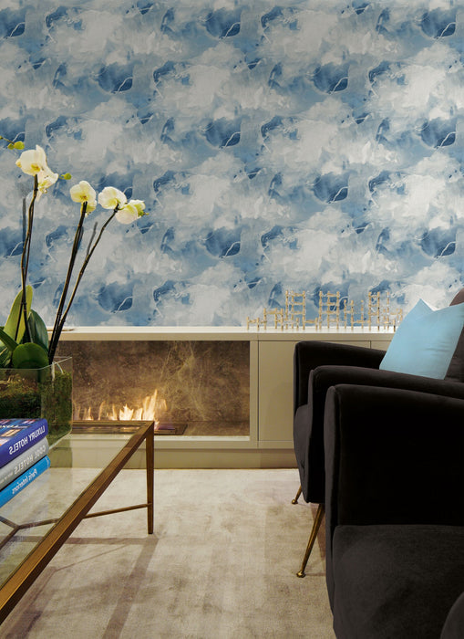 Seabrook Designs Notch Trowel Abstract Blue Lake And Frost Wallpaper LW50202