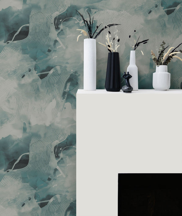 Seabrook Designs Notch Trowel Abstract Sea Green And Pearl Wallpaper Sample LW50204