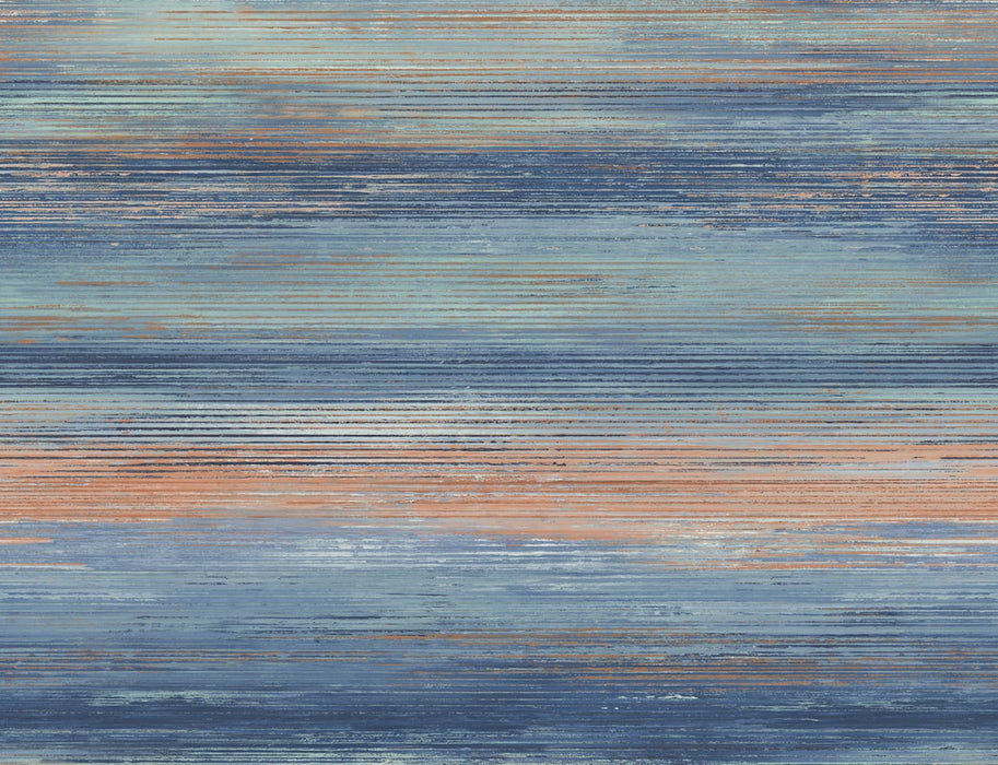 Seabrook Designs Sunset Stripes Blueberry And Vermillion Orange Wallpaper LW50406