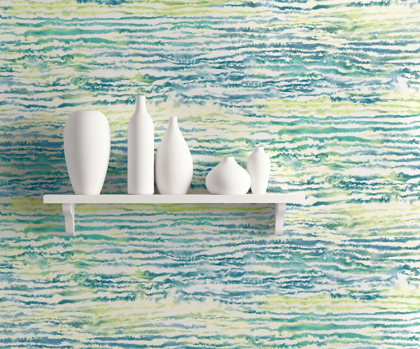 Seabrook Designs Watercolor Waves Deep Sea And Spring Green Wallpaper LW50504