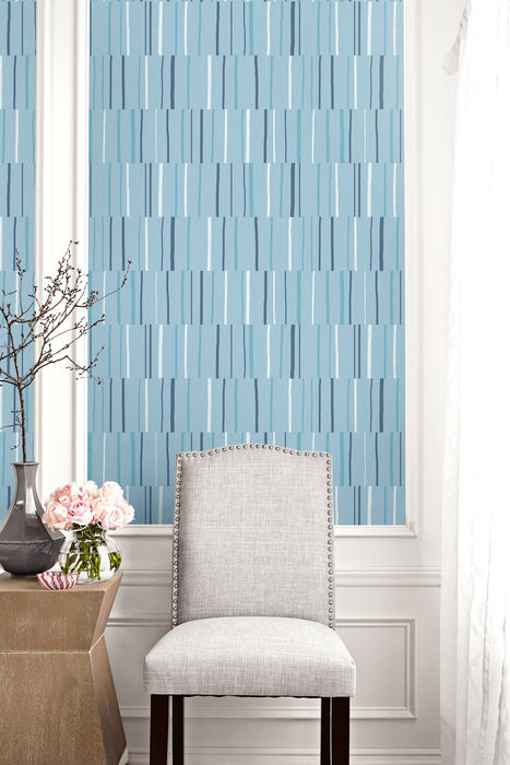 Seabrook Designs Block Lines Bluebird, Navy, And Glacier White Wallpaper Sample LW51212