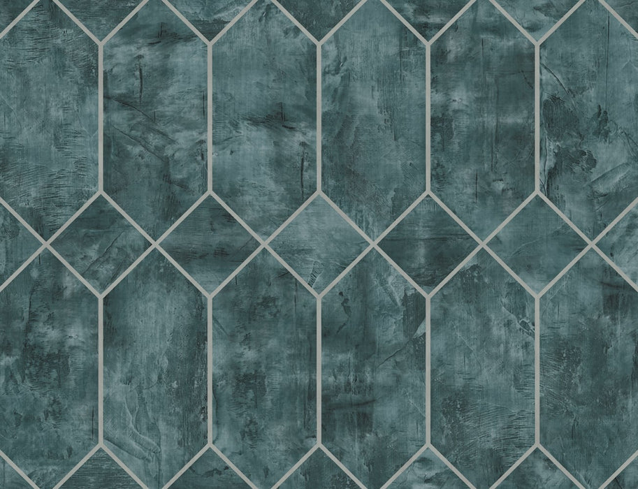 Seabrook Designs Geo Faux Emerald And Metallic Silver Wallpaper Sample LW51604