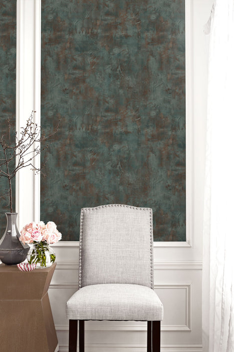 Seabrook Designs Rustic Stucco Faux Rust And Forest Green Wallpaper Sample LW51706