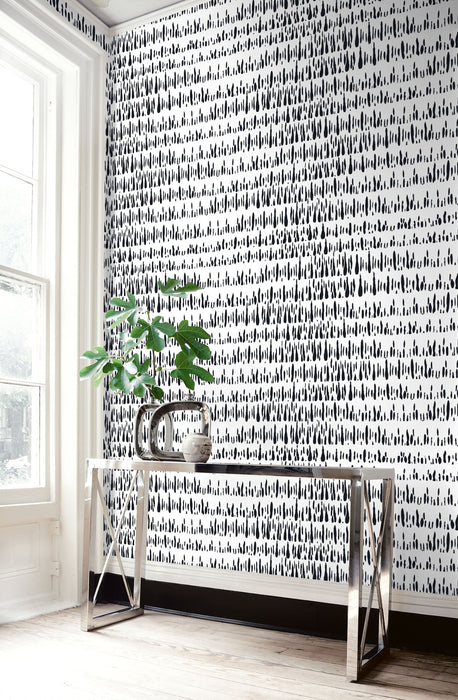 Seabrook Designs Brush Marks Black And White Wallpaper LW51800