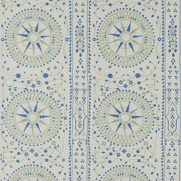 Peter Dunham Leila Blue/Green On White Wallpaper Sample 151LEA01