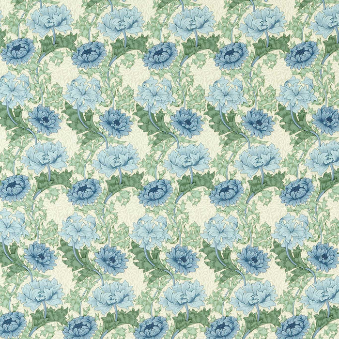 Morris & Co Chrysanthemum Indigo/Bayleaf Fabric MAMB227099