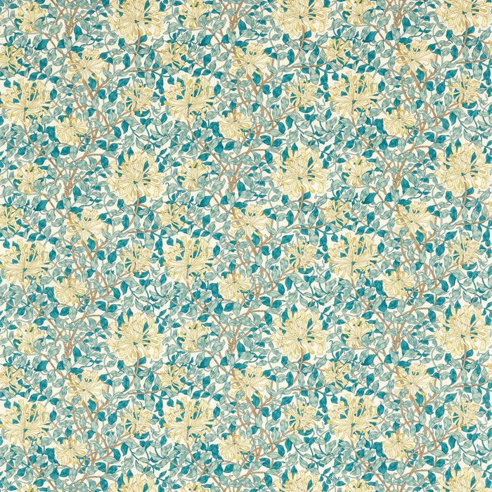 Morris & Co Honeysuckle Teal/Soft Lemon Fabric MAMB227123