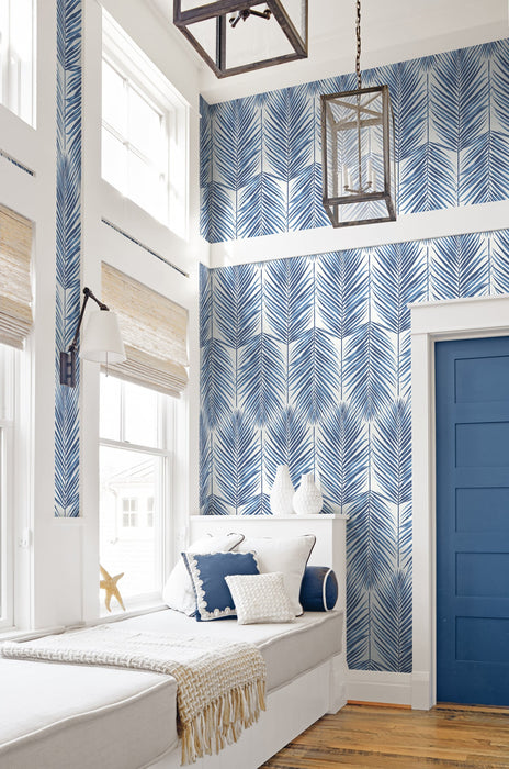 Seabrook Designs Paradise Palm Coastal Blue Wallpaper Sample MB30002