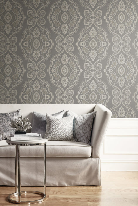 Seabrook Designs Nautical Damask Black Sands Wallpaper Sample MB30300