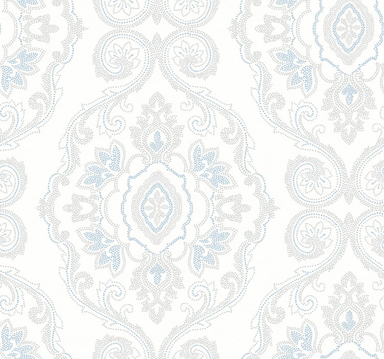 Seabrook Designs Nautical Damask Blue Oasis Wallpaper Sample MB30302