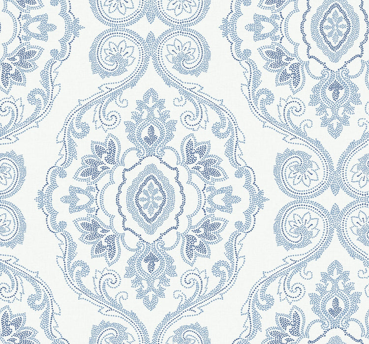 Seabrook Designs Nautical Damask Coastal Blue Wallpaper Sample MB30312