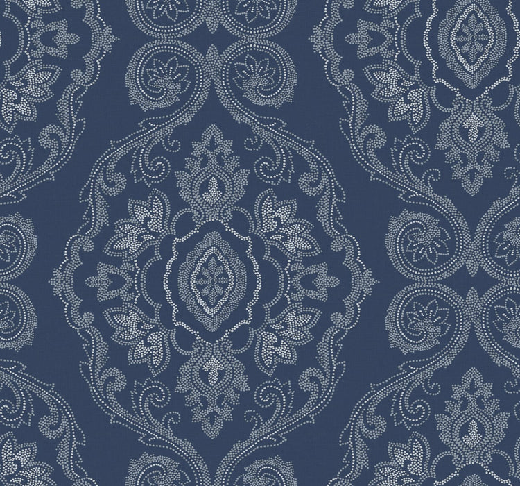 Seabrook Designs Nautical Damask Nautical Blue Wallpaper Sample MB30322