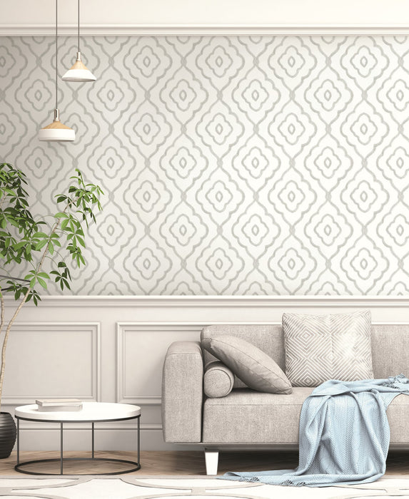 Seabrook Designs Seaside Ogee Daydream Gray Wallpaper Sample MB30905