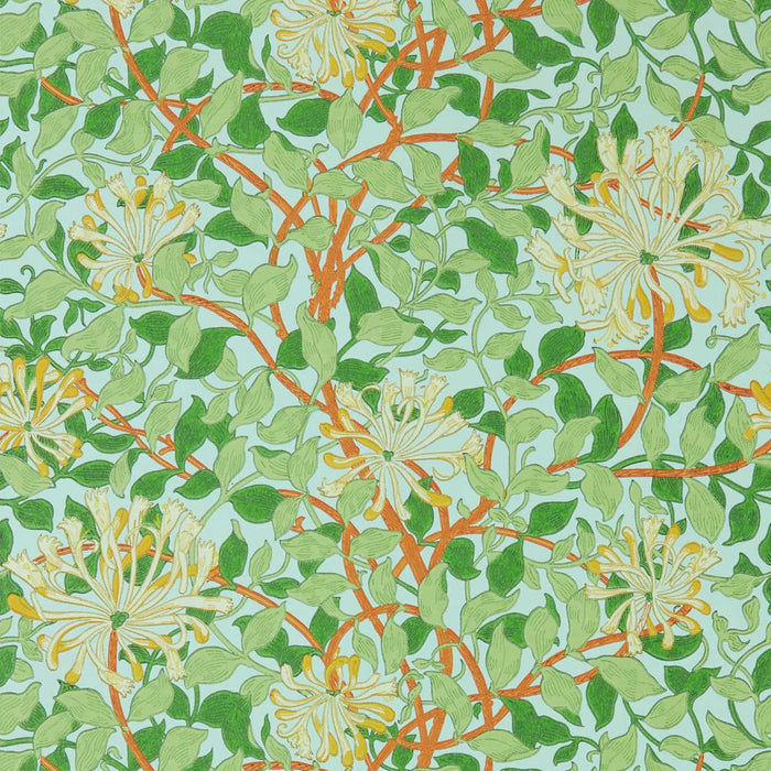 Morris & Co Honeysuckle Sky/Burnt Orange 217094 Wallpaper Sample MCOW217094